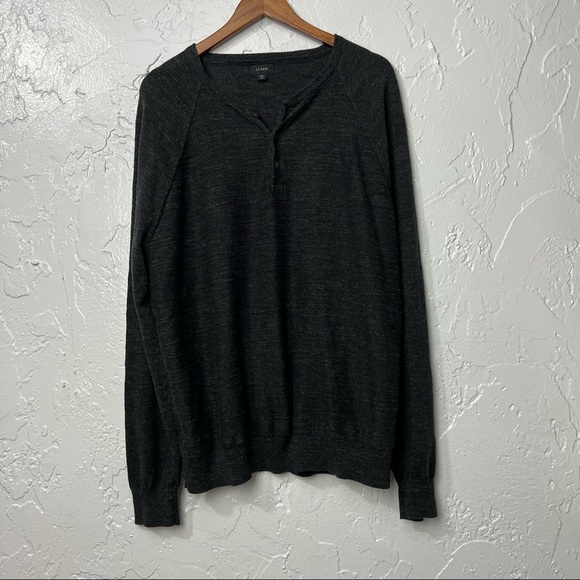 JCREW Men's Rugged Cotton Heather Black Henley Sweater Size XL - Picture 2 of 7